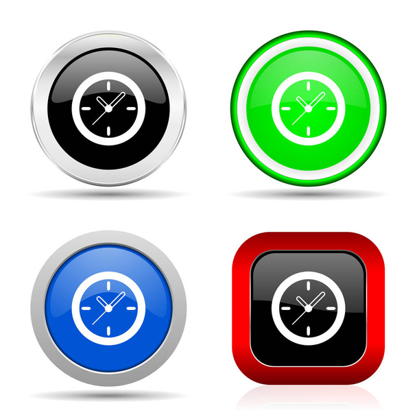 Time, clock, watch red, blue, green and black web glossy icon set in 4 options - Photo, Image