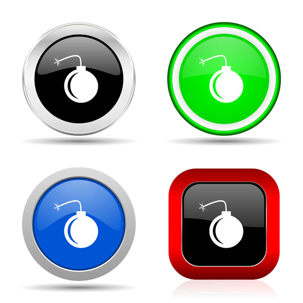 Bomb red, blue, green and black web glossy icon set in 4 options - Fotoğraf, Görsel