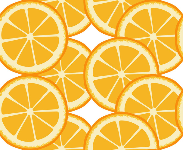 Vector seamless pattern with round orange slices. Endless texture. Decor for cafe, bar, fruit shop. Citrus fruit print. Cover for planner, notebook in warm colors. Positive background design - ベクター画像