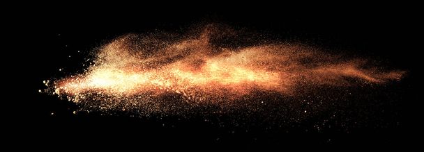 a shot from a firearm, an explosion of gunpowder on a black background, a bright flash with flying particles, abstract shape - Фото, изображение