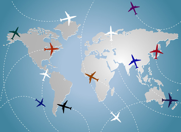 Aviões e mapa azul
 - Vetor, Imagem