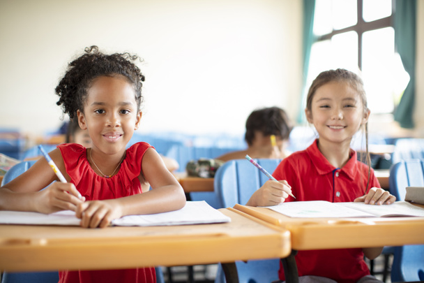 Χαμογελαστά παιδιά δημοτικού σχολείου στην τάξη - Φωτογραφία, εικόνα
