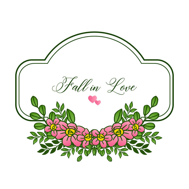 Border of pink wreath frame beautiful, for greeting card fall in love. Vector - Διάνυσμα, εικόνα