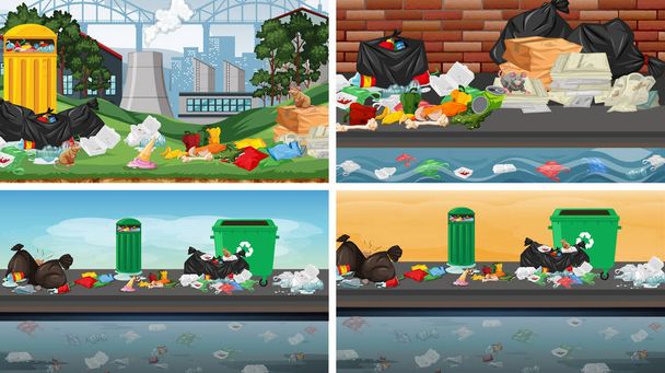 Set of polluted scenes - Vector, Image