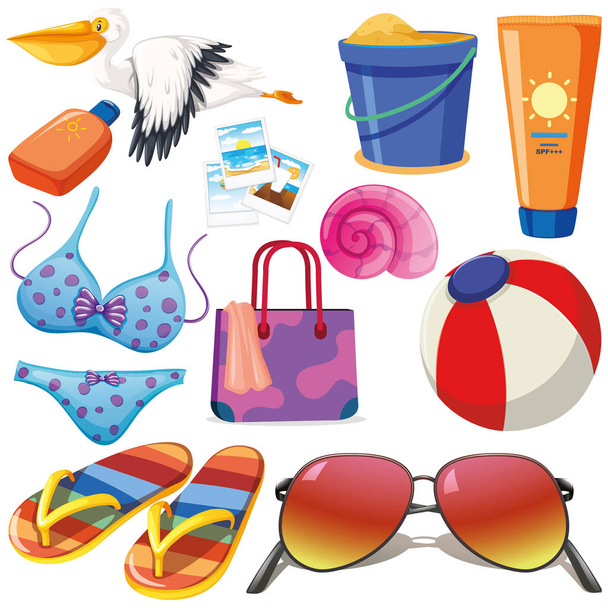 Set of isolated objects theme summer holiday - Vector, Image