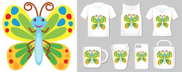 Gráfico de mariposa de colores en diferentes plantillas de productos
 - Vector, Imagen
