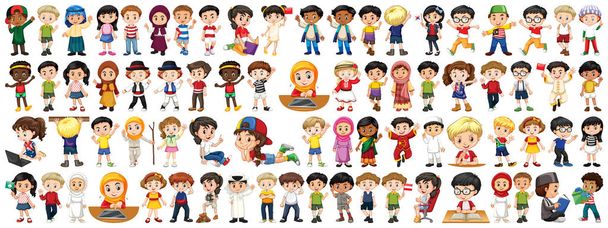 A különböző nemzetiségû gyermekek fehér háttéren - Vektor, kép
