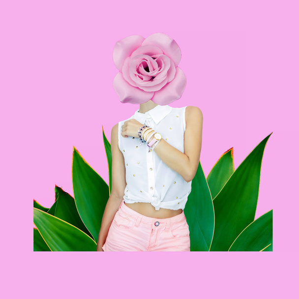 Contemporary art collage. Flower tender girl - Foto, Imagen
