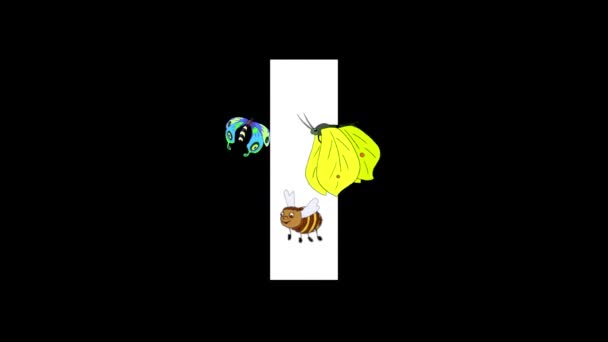 Alfabeto inglés zoológico animado. Gráfico de movimiento Alpha mate. Insecto de dibujos animados en primer plano de una carta I
 - Imágenes, Vídeo