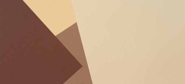 Color papers geometry composition banner background with beige, light brown and dark brown tones. - Fotoğraf, Görsel