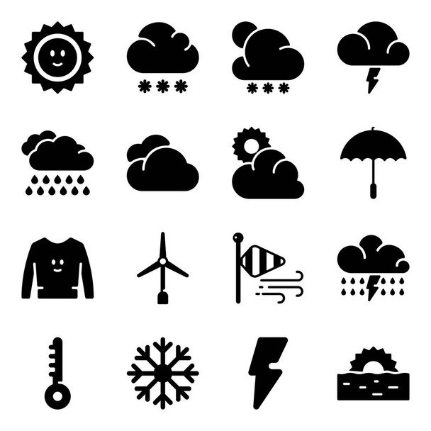 Spójrz na ten pakiet ikon symbol prognozy pogody, który można modyfikować do użycia w projektach pokrewnych. Chwyć go teraz! - Wektor, obraz