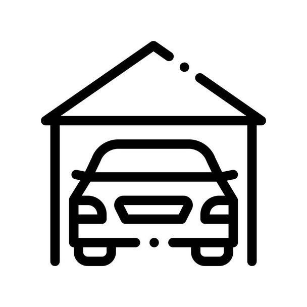 車の車両ベクトル細線アイコンとガレージ小屋 - ベクター画像