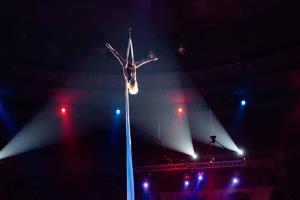 Girls aerial acrobatics in the Circus ring. - Foto, afbeelding