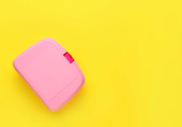 Plastic lunch box on color background - Photo, Image