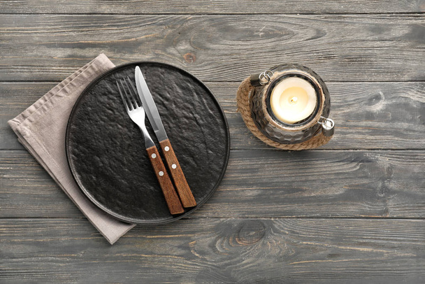 Beautiful table setting on wooden background - Foto, imagen
