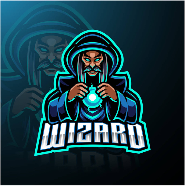 Wizard esport maskotti logo suunnittelu - Vektori, kuva