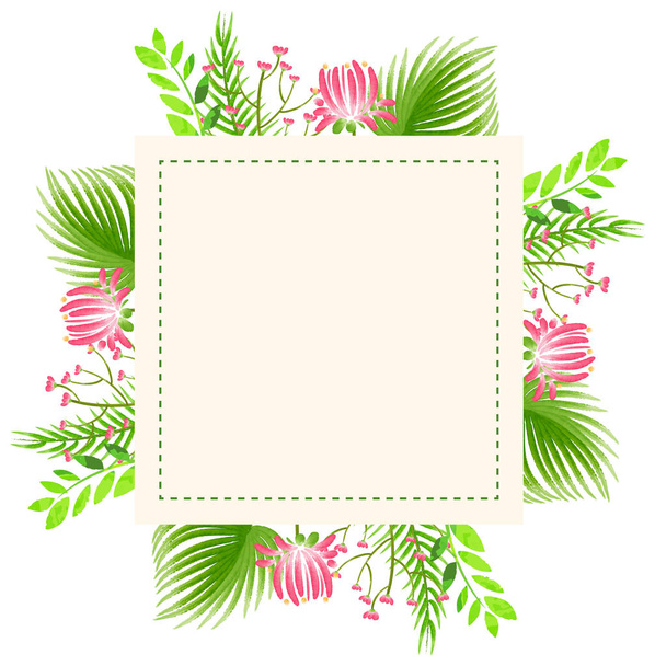 Frame design with flowers and leaves - Vecteur, image