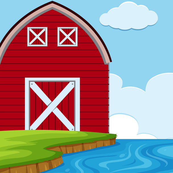 An outdoor scene with barn - Vector, Image