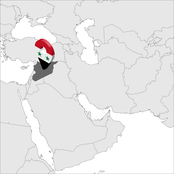 Szíria helyszín Térkép megjelenítése Ázsia. 3D Szíria zászló Térkép jelölő hely kitűző. Magas színvonalú térképe Szíriai Arab Köztársaság. Közel-Keleten. Vektoros illusztráció Eps10. - Vektor, kép