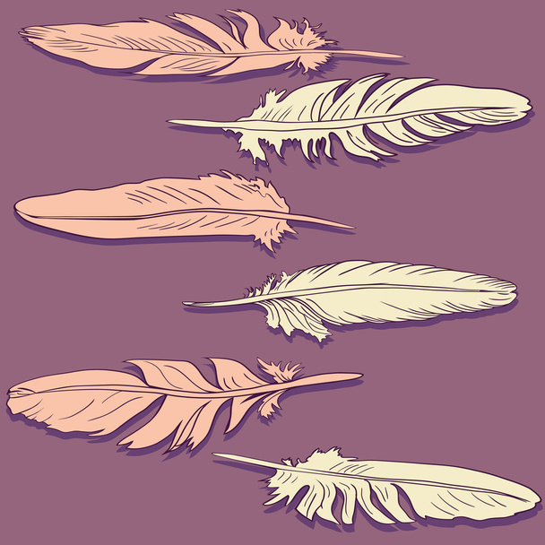 Rózsaszín és halvány sárga tollak - Vektor, kép