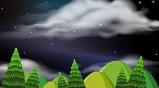 Základní design krajiny s kopci v noci - Vektor, obrázek