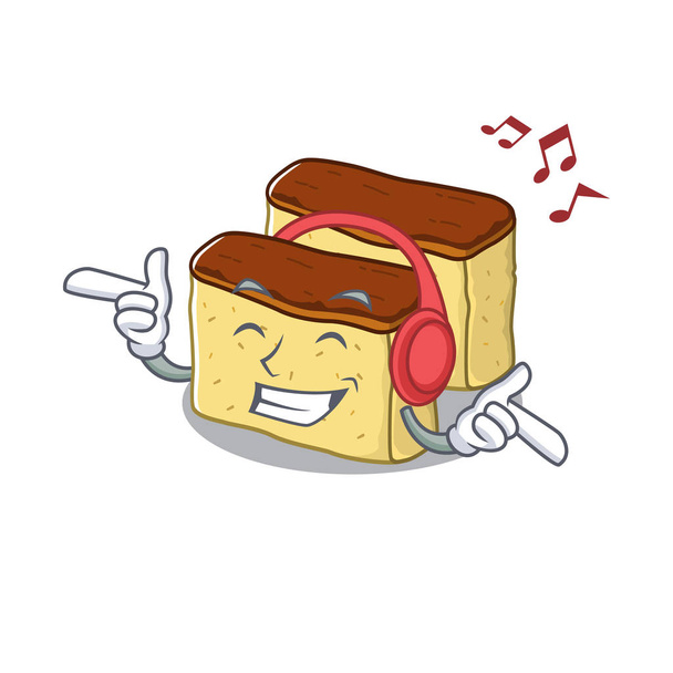 Listening music castella cake in the mascot shape - Vector, Imagen