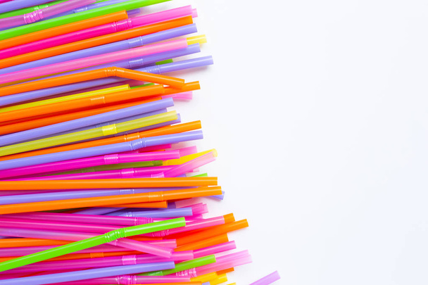 Colorful plastic  straws on white background. - Photo, Image