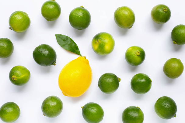 Fresh lemon with limes isolated on white - Fotoğraf, Görsel