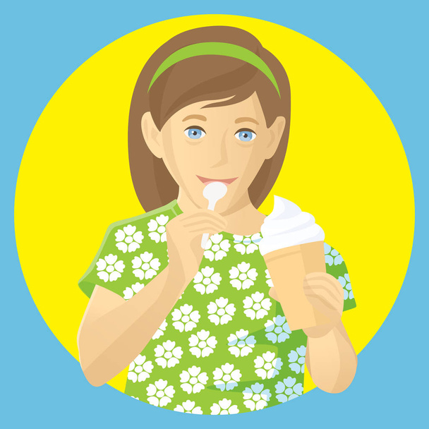 Vector girl eating ice-cream - Vektor, kép