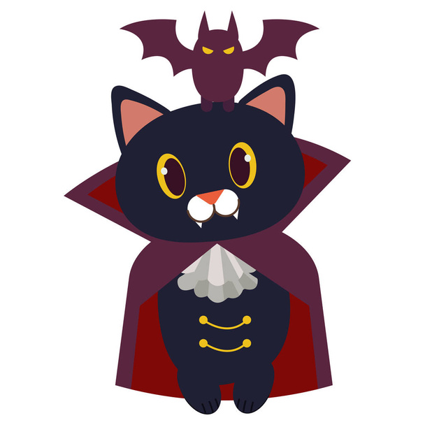 милый черный кот носить костюм вампира, просто векторные иллюстрации
   - Вектор,изображение