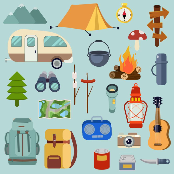 set of camp equipment, simply vector illustration   - Вектор, зображення