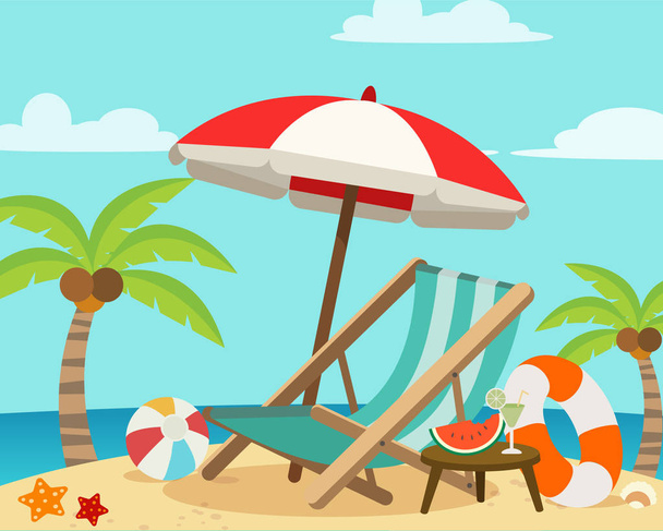cartel de verano con tumbona en la playa
 - Vector, Imagen