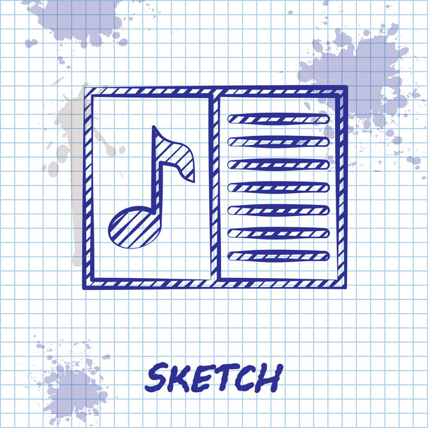 Skizzenbuch mit Notensymbol auf weißem Hintergrund. Notenblatt mit Notensystem. Notizbuch für Noten. Vektorillustration - Vektor, Bild