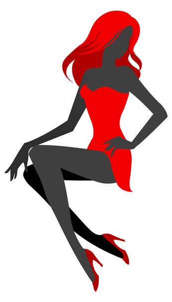 Silhouette of girl in red dress - Vector, imagen
