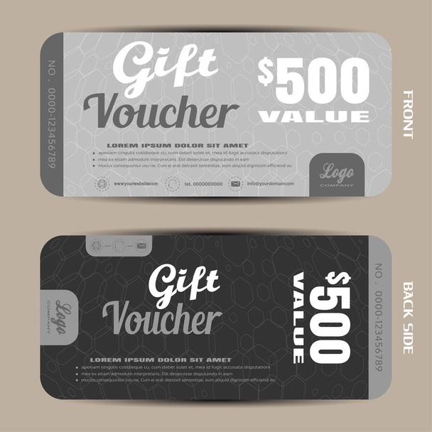 Vector gift voucher on the light hexagon pattern and gray background. - Vector, Image