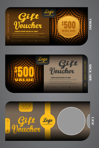 Set of vector blank gift voucher with case to increase sales with pattern on a brown background. - Vector, Image