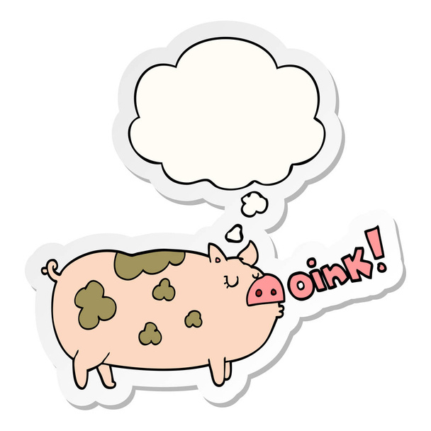 dessin animé oinking porc et bulle de pensée comme un autocollant imprimé
 - Vecteur, image