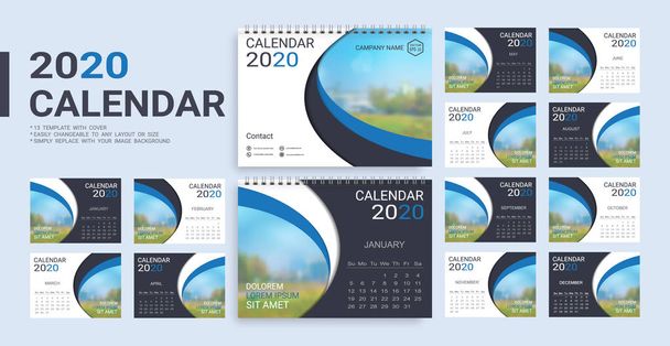 Työpöytä Kalenteri 2020 malli, 12 kuukautta ja 13 malli kansi sisältyy A5 mutta helposti vaihdettavissa tahansa ulkoasu tai koko ja yksinkertaisesti korvata kuvan tausta
. - Vektori, kuva