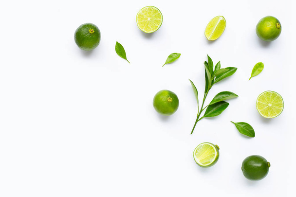 Limes with leaves isolated on white background. - Photo, Image