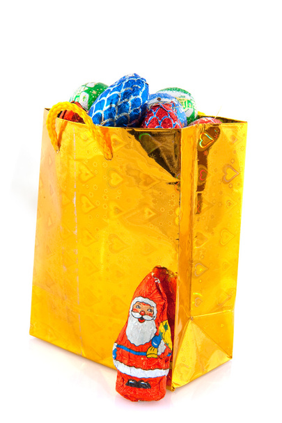 Golden bag with Christmas candy - Foto, Imagem