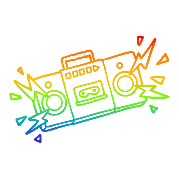 レトロな漫画テープカセットプレーヤーを描く虹のグラデーションライン - ベクター画像