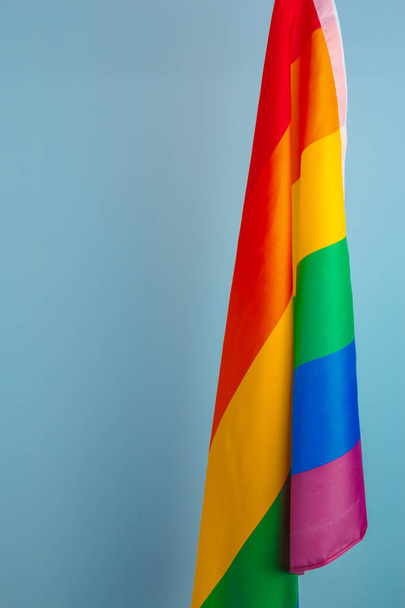 Fabric texture of gay rainbow flag close up - Foto, Imagem