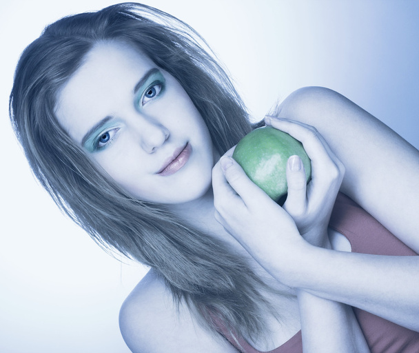 dívka s zelené jablko - Fotografie, Obrázek