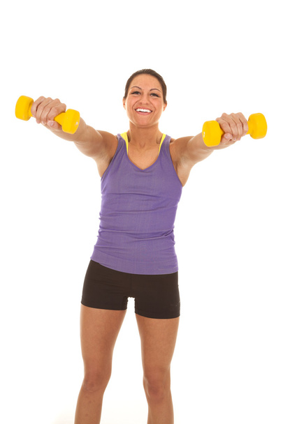woman fitness purple tank weights out - Photo, Image