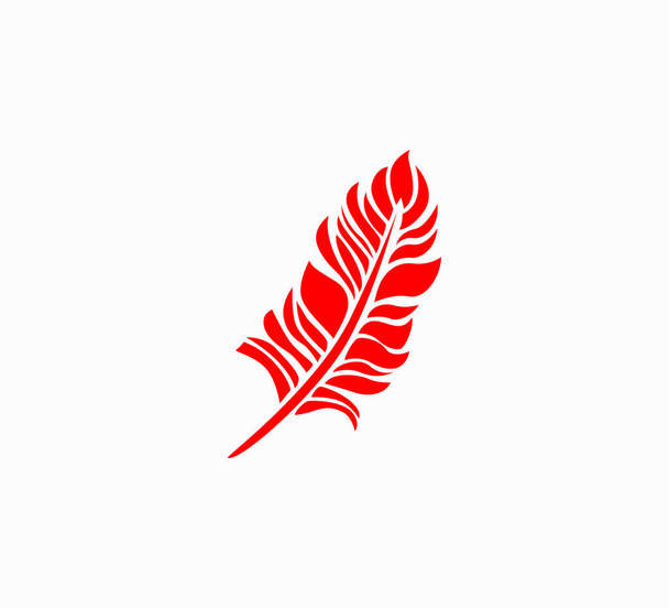 Red vector icon - feather close-up. Beautiful lightweight feather - stylish print - Vector, Image