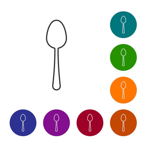 Grey line Spoon icon isolated on white background. Cooking utensil. Cutlery sign. Set icon in color circle buttons. Vector Illustration - Vector, Image