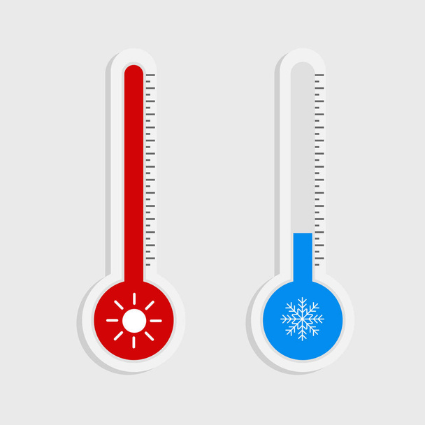 Vektor-Illustration von Thermometer-Geräten, die heißes oder kaltes Wetter auf weißem Hintergrund zeigen - Vektor, Bild