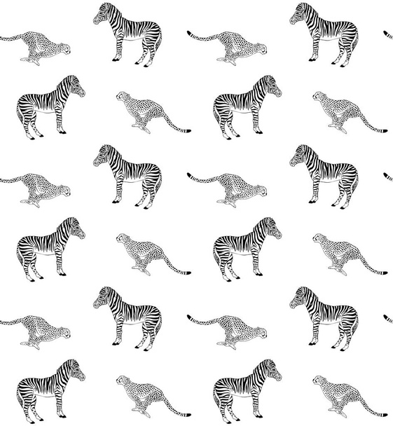 Seamless pattern of sketch giraffe and zebra - Διάνυσμα, εικόνα