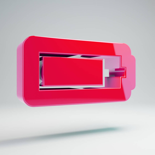 Объемный глянцевый горячий розовый аккумулятор Три четвертака значок изолирован на белом фоне
. - Фото, изображение