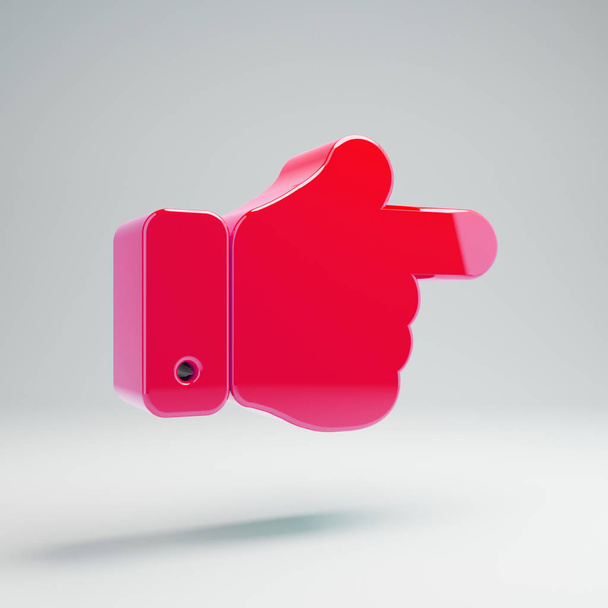 Volumetric glossy hot pink Hand Point Right icon isolated on white background. - Photo, Image